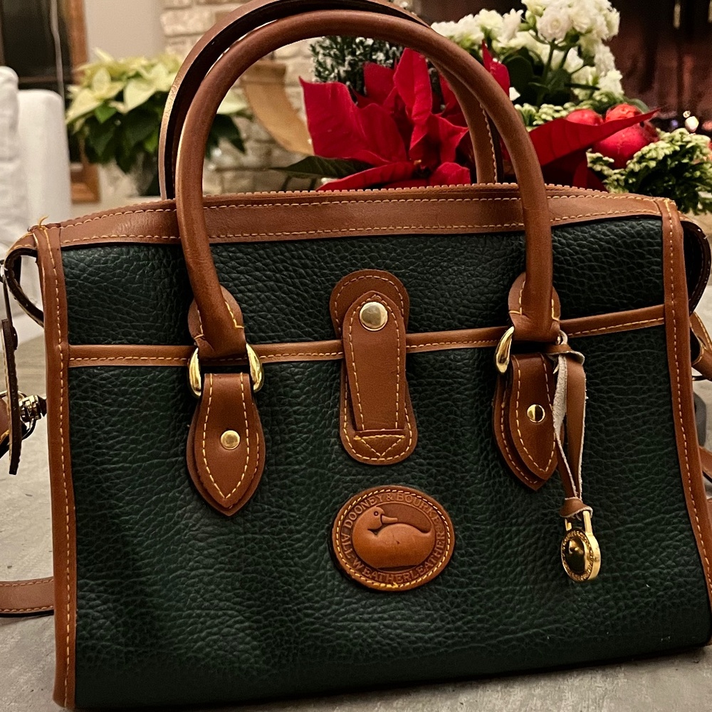 Vintage Dooney & Bourke Green and Brown Pebble Satchel Handbag